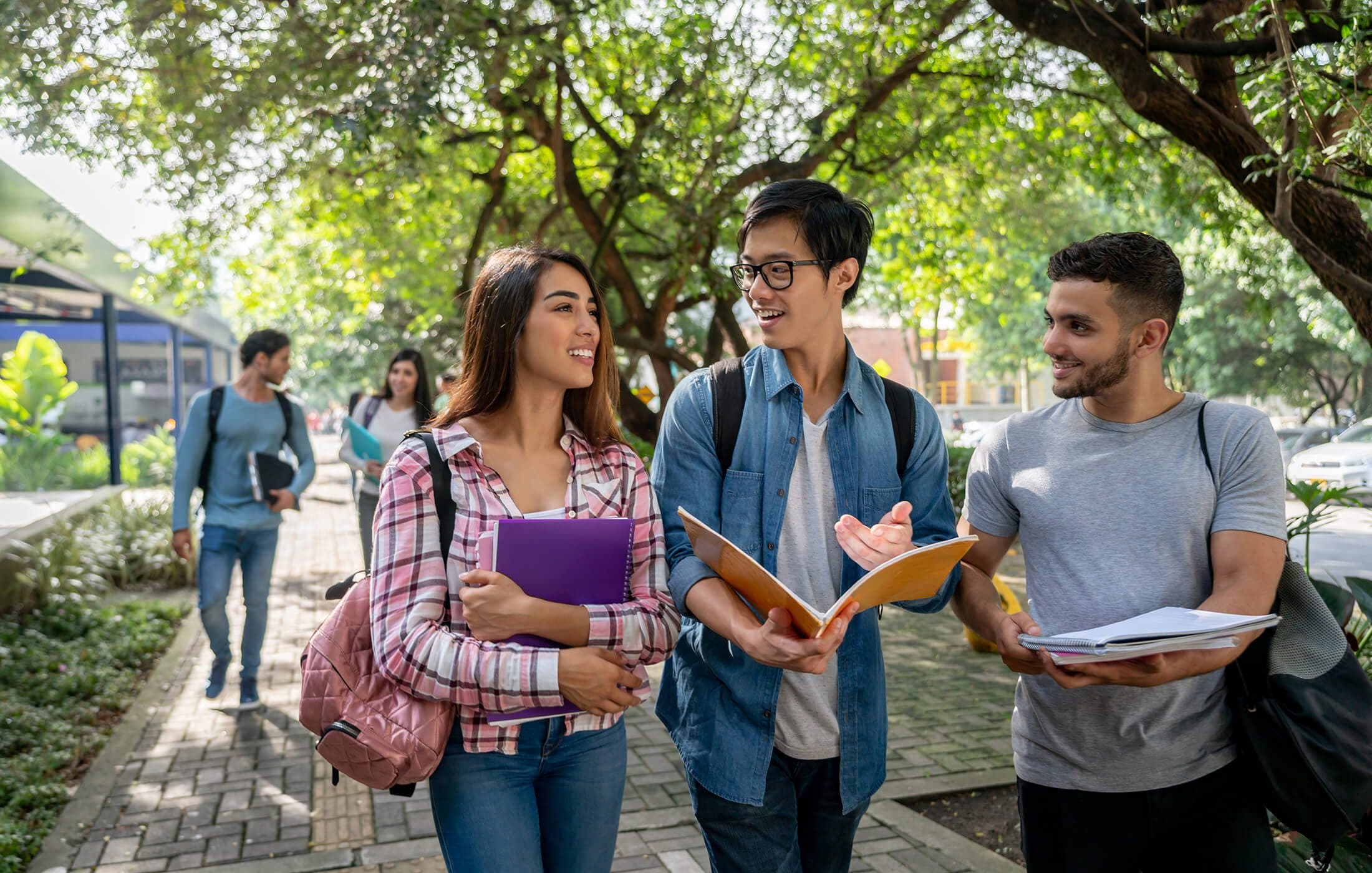 students walking outside the campus and chatting